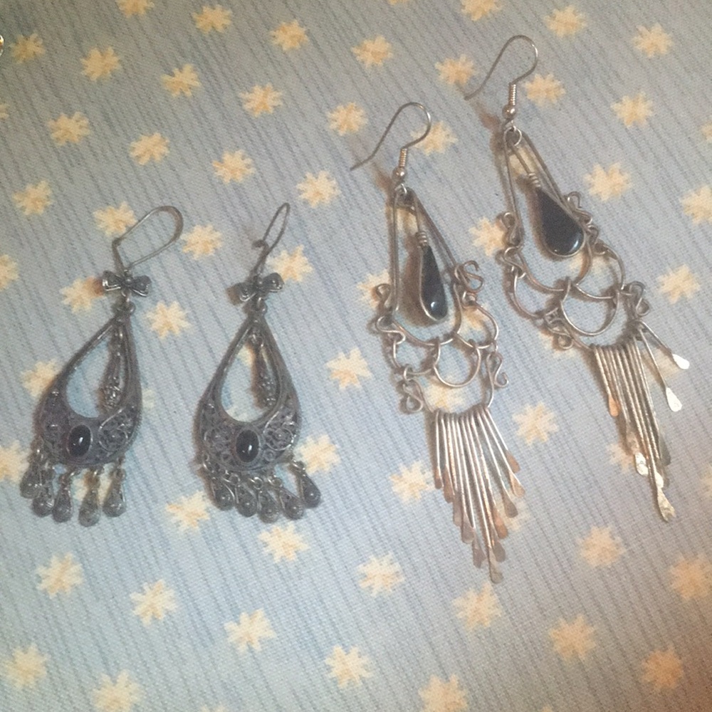 Vintage black and silver earring duo bundle